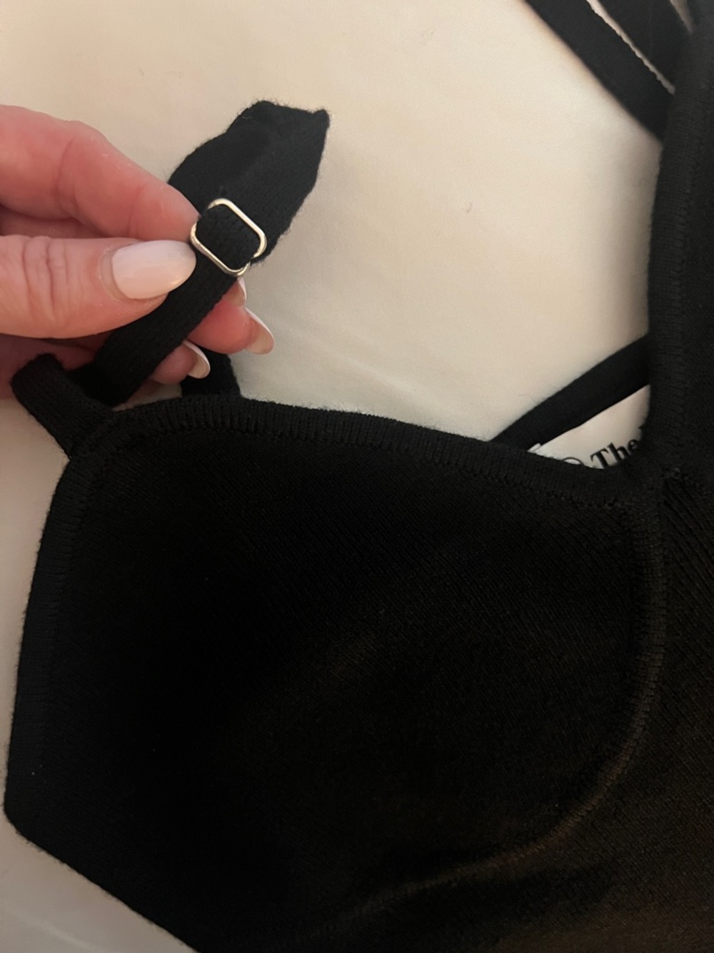 The Drop  Black Ribbed  Cropped Cami with Sweetheart Bust -XS Adjustable Straps - Picture 7 of 8